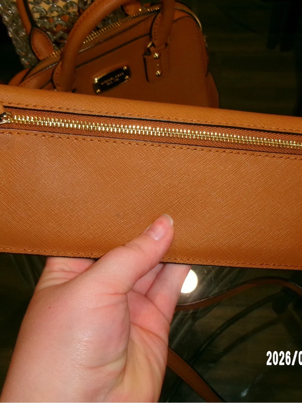 Michael Kors Peach-Tan Mini Dome Satchel with Wallet